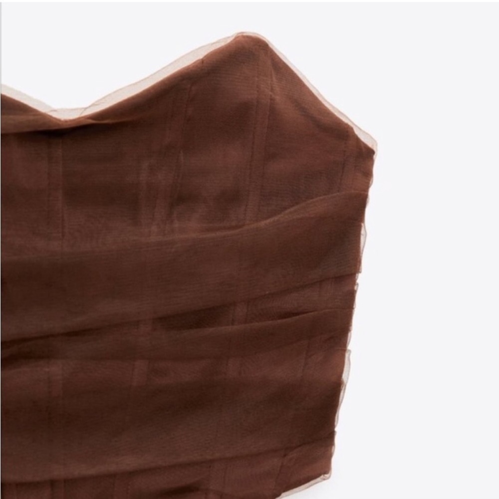 Zara Tulle corset crop top in Brown Medium - Picture 3 of 13